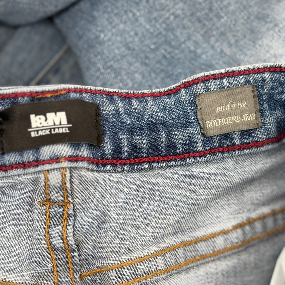 L&M Black Label Mid Rise Boyfriend Jeans Distressed Ripped Blue Wash‎ Size 1 - Picture 7 of 7